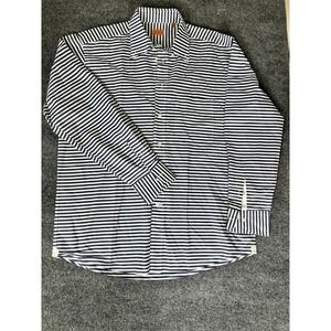 Bruli White Dark Blue Striped Button up Shirt‎ Swiss Made Long Sleeve Size L